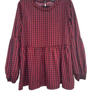 Roolee Navy Dark Red Top Peplum Balloon Sleeve Size L